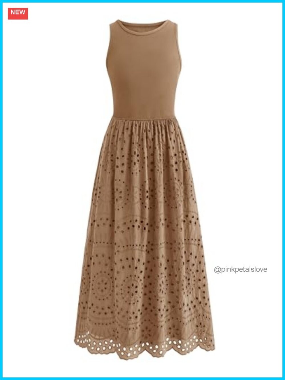 Sleeveless Lace Eyelet Cotton Tank Maxi Dress with Pockets